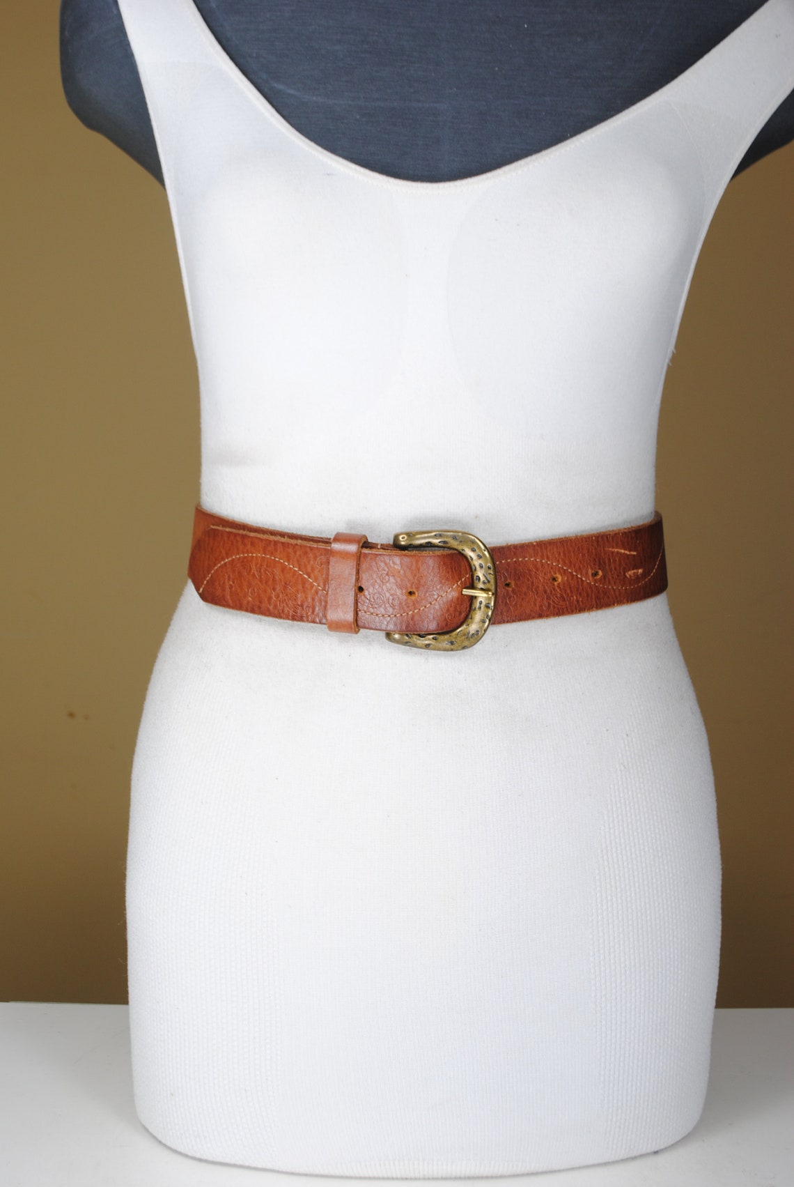 80s 36''41'' Wide Tan Leather Belt for Women | Etsy