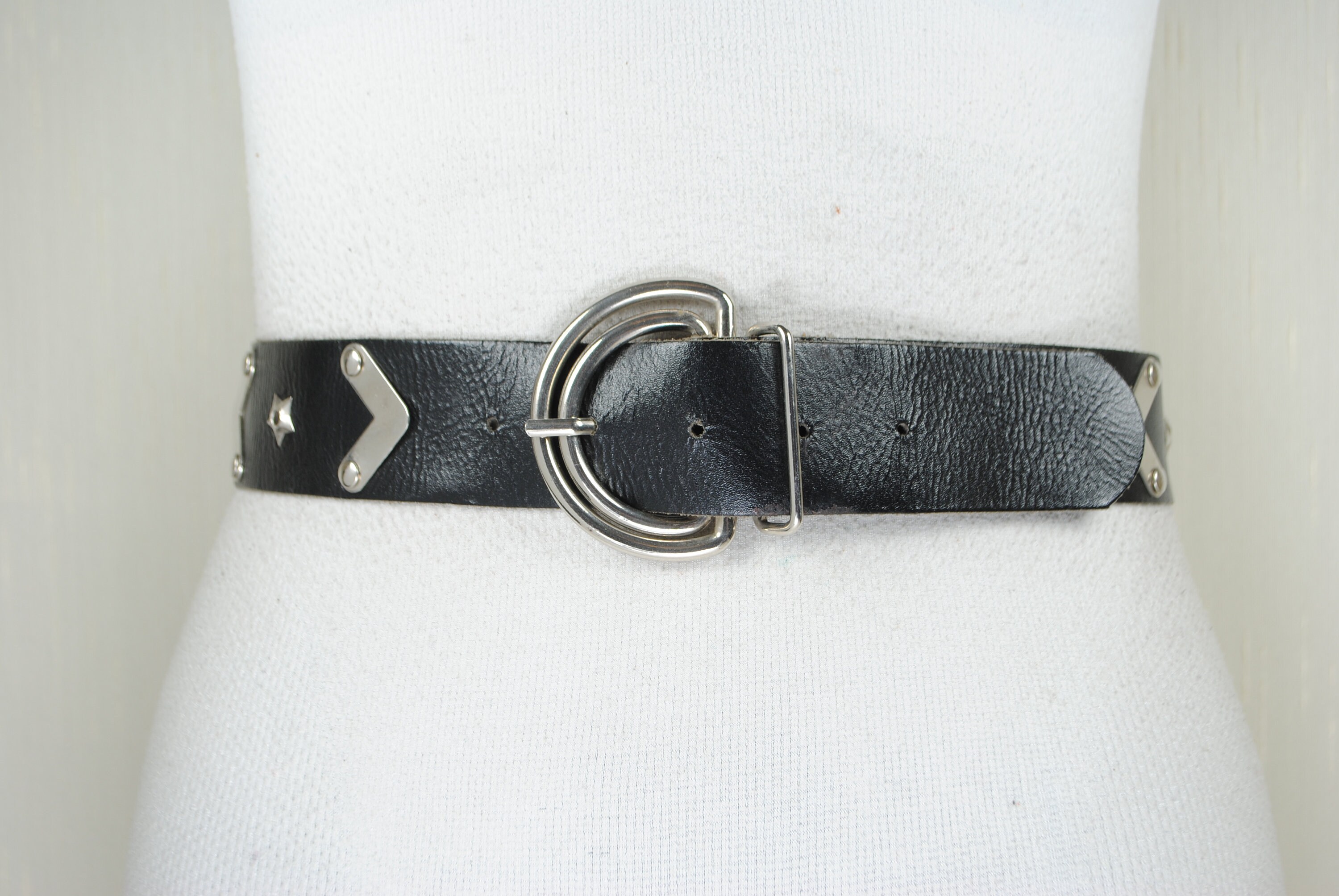 NEW Genuine Leather Chic Black Silver Embellished Belt BPD Taylor Belt - Edgy Black Italian Leather Silver Studded Belt  main image 2