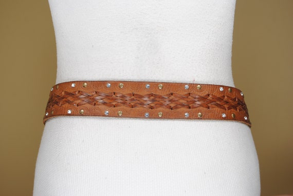 Tan Brown Braided Belt, Wide Embossed Leather bel… - image 8