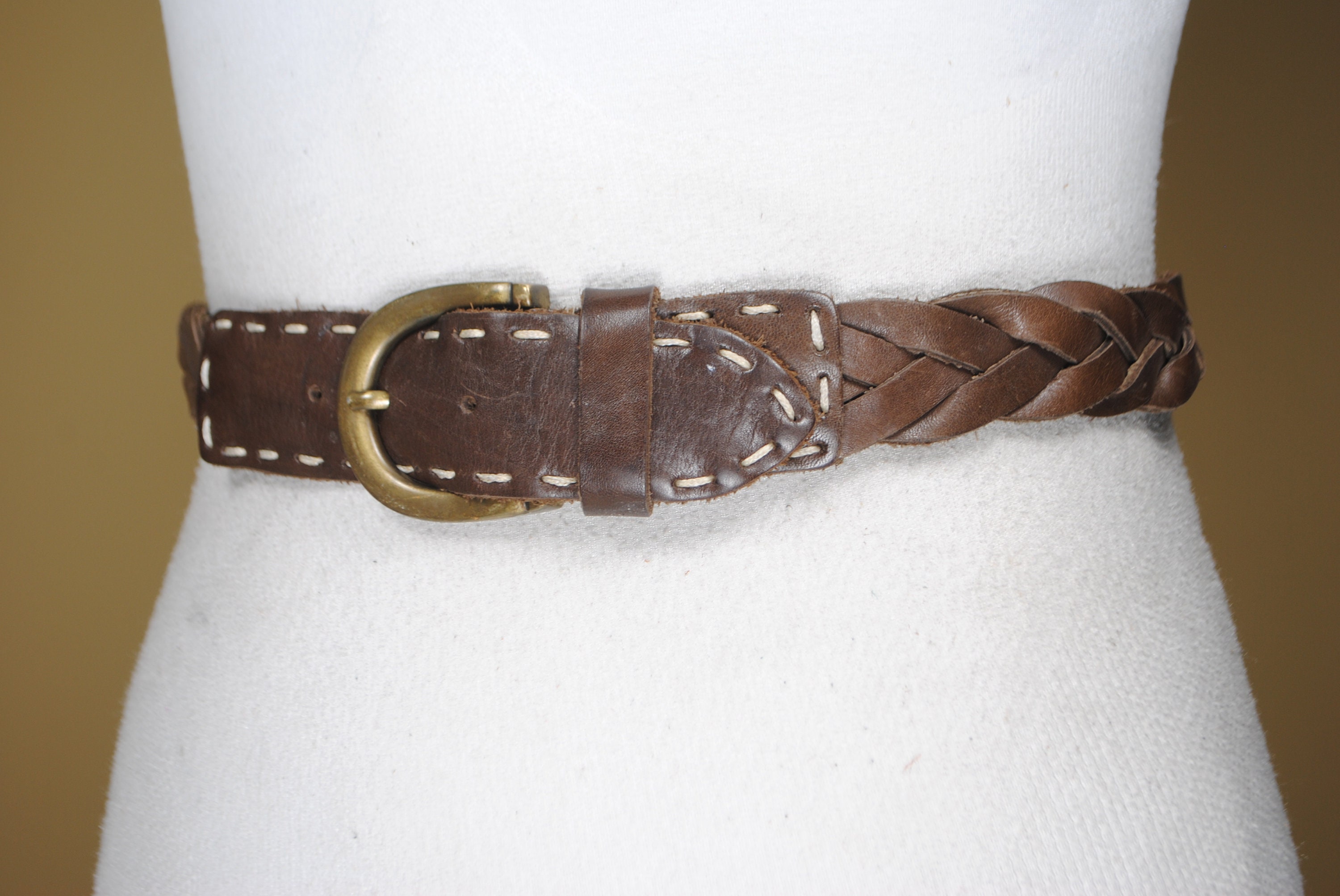 Brown Braided Leather Belt Heavy Duty Southwestern Thick 
