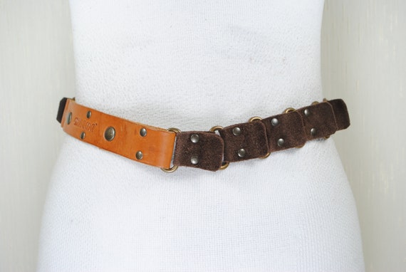 Tan Brown Leather Belt, Steampunk Studded Link bel