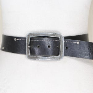 Silver Snake Buckle Black Leather Belt, Thick Tough Leather  display picture 1