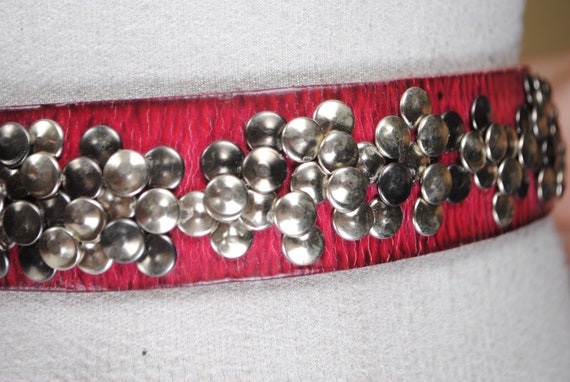 Raspberry Studded Belt, Thick Leather Belt, Y2K 9… - image 7