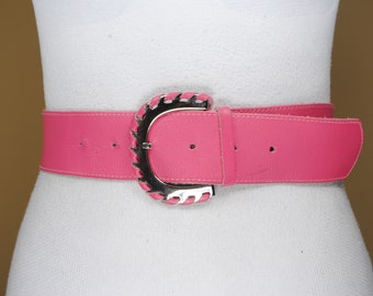 Wide Pink Leather Belt for Women, Barbie belt, Woven Buckle, Vintage Y2K Accessories