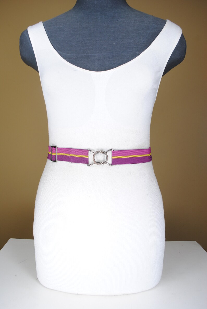 Vintage Adjustable Pink Maroon Yellow Striped Stretch Belt for women Purple Elastic band belt 30-50/'/' 90s