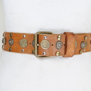 VICTORIA Coin Belt, Wide Tan Foxy Brown Leather Belt, 60s  display picture 3