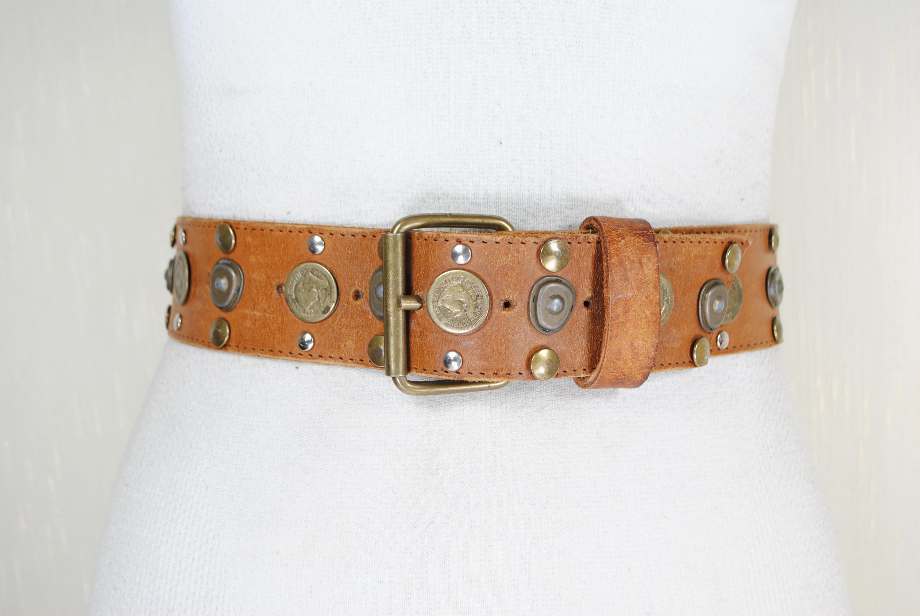 VICTORIA Coin Belt, Wide Tan Foxy Brown Leather Belt, 60s  display picture 1