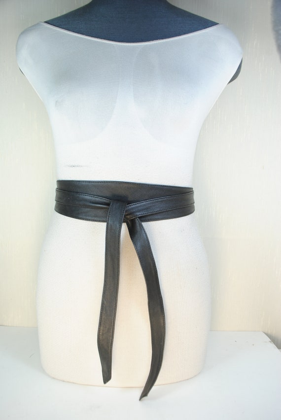 Wide Black Obi Belt, Corset for women, Tie up Gen… - image 3
