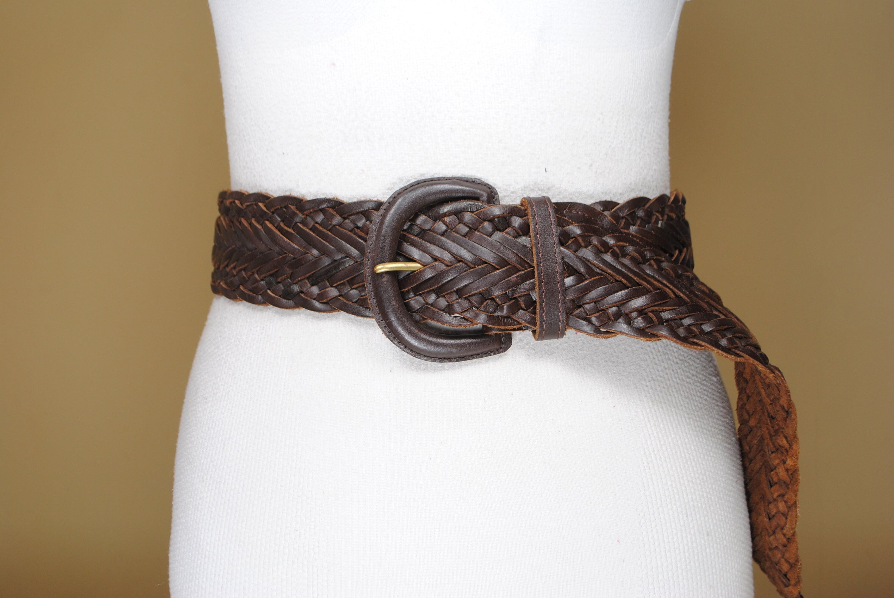 【美品】Elegant Chocolate Brown Ribbon Belt Chocolate Brown Braided Belt, Vintage Wide Brown Woven