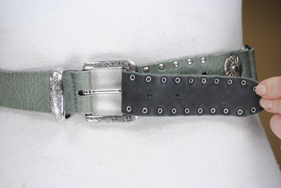 GENUINE LEATHER | Studded Metallic Gray Belt Genuine Leather Belt With Metallic Details and Decorative  main image 3