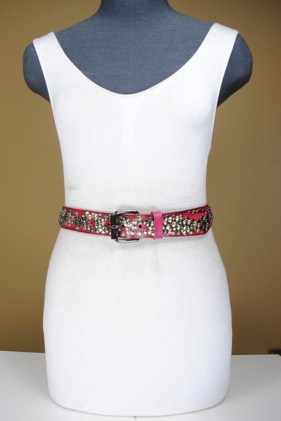 Raspberry Studded Belt, Thick Leather Belt, Y2K 9… - image 3