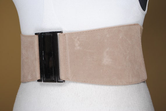 Wide Beige Stretch Belt for Women. Taupe Vegan Su… - image 6