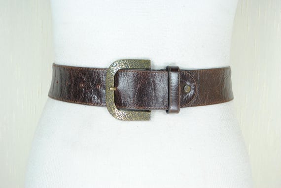 Wide Brown Leather Belt, High Waist, Dark Chocolate, Women  display picture 3