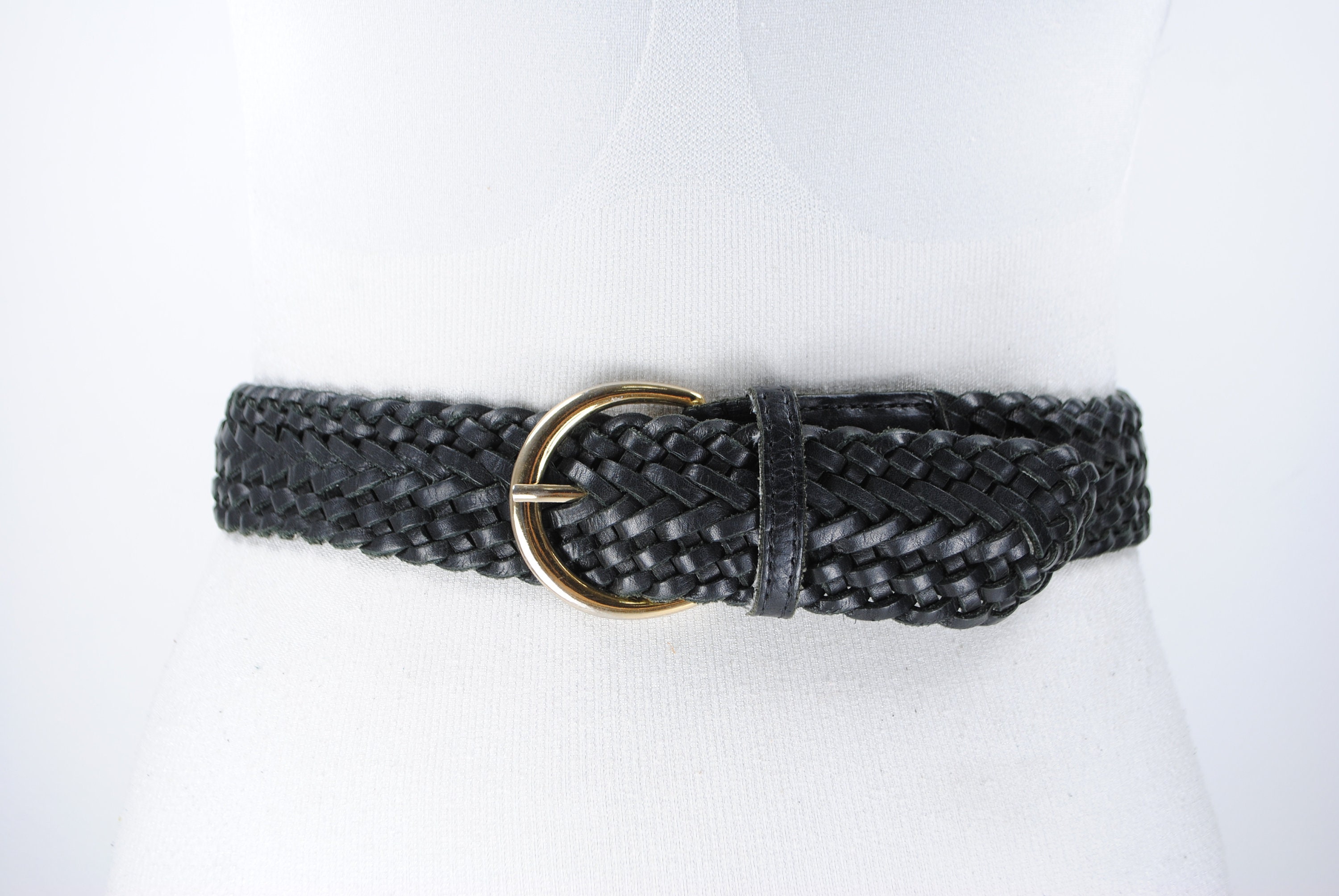 70s 39'' wide black braided woven belt for women | Etsy
