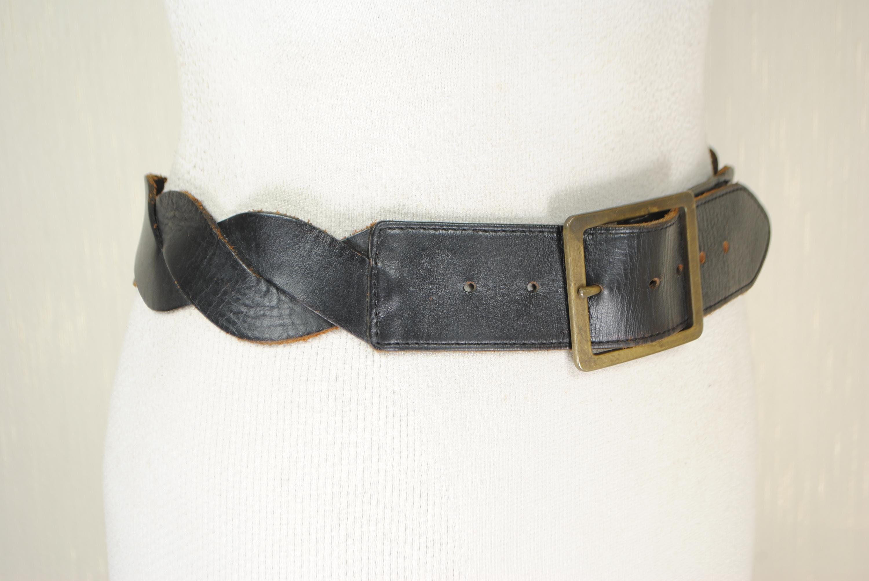 Vintage ESPRIT Belt, Wide Black Woven Thick Leather Belt  display picture 3