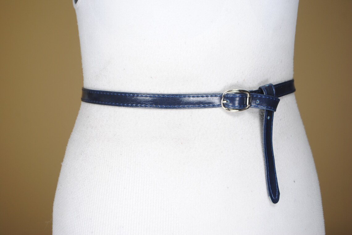 Skinny Navy Blue Vinyl Belt for Women. Minimalist belt Etsy