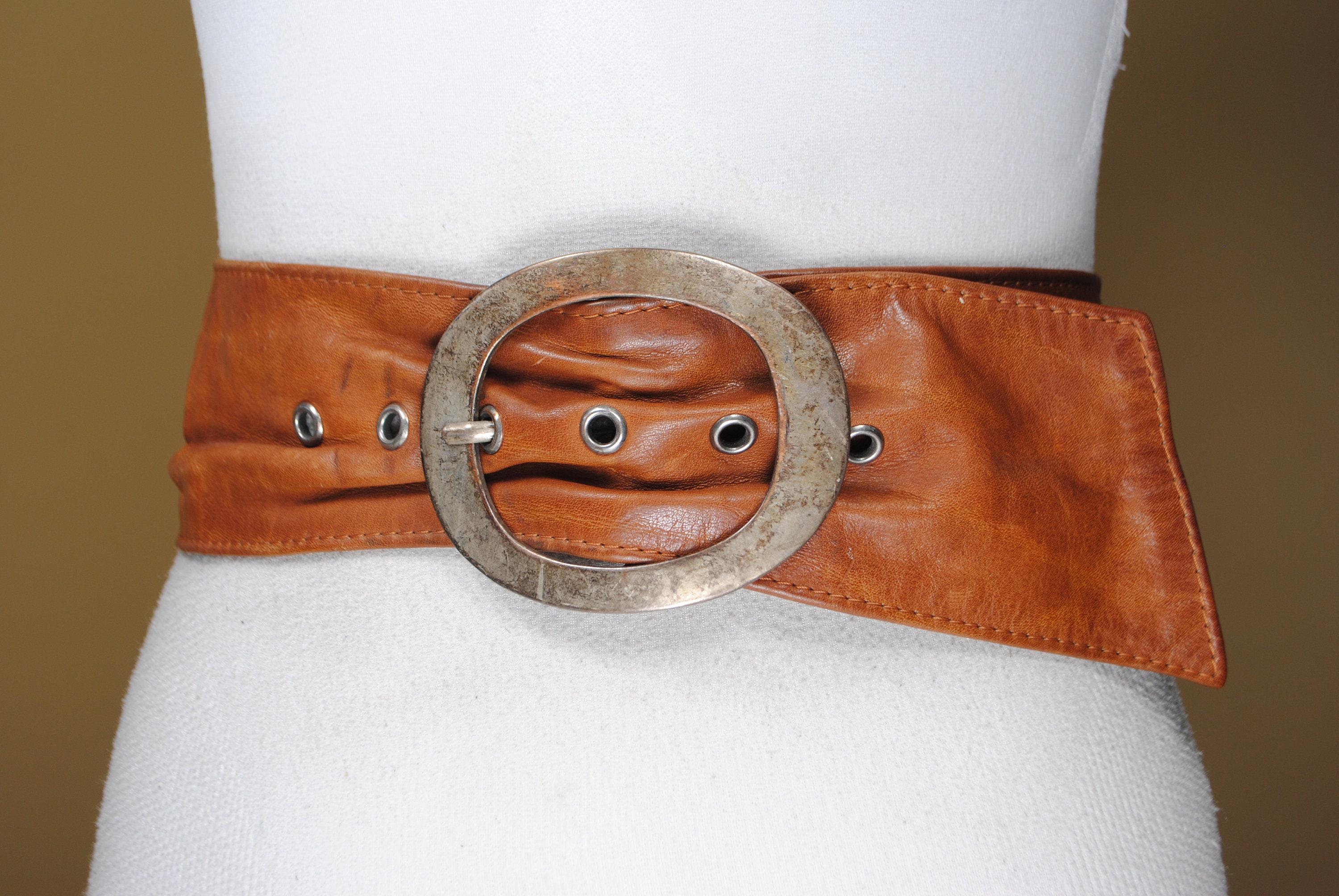 Wide Tan Leather Belt for Women. Massive Buckle. Foxy Brown Etsy