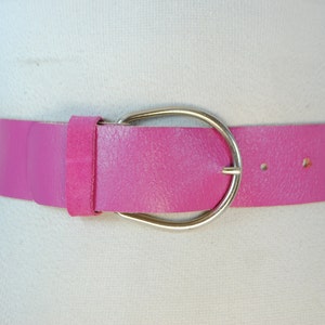 Wide Pink Fuchsia Belt, Genuine Leather Belt for Women, Rounded Silver Buckle, 90s Vintage, High Waist Barbie Belt, Size 25 26 27 28 29