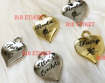 Custom Heart Jewelry Tag, Quilting label, personalized metal label, handmade metal label, metal tags for bags, bag label