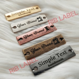 Targhetta in metallo personalizzata 4,6x1,2 cm (1,8"x0,5") per articoli fatti a mano, abbigliamento e artigianato