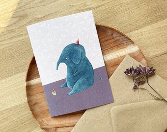 Birthday card, A6, folding card with envelope, elephant motif