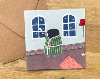 Cozy winter mole, folding card 10.5 x 10.5 with envelope