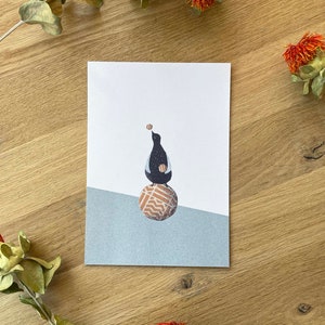 Pinguïn in circusstemming, ansichtkaart, A6, illustratie, wenskaart