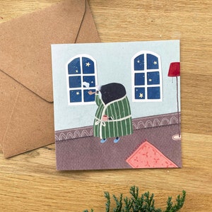 Acogedor topo de invierno, tarjeta plegable 10,5 x 10,5 con sobre