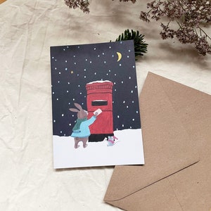 Kerstkonijn, kerstpost, vouwkaart met envelop, A6, kerstkaart