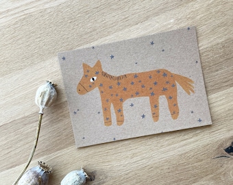 Cavallo stellato, cavallo giallo su cartoncino di carta kraft, A6, cartolina