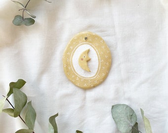 Ceramic moon for hanging, handmade