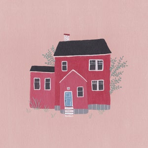 Cartolina con casa svedese, illustrazione del cottage, A6, biglietto di auguri