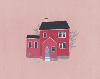 Carte postale avec maison suédoise, illustration de chalet, A6, carte de vœux