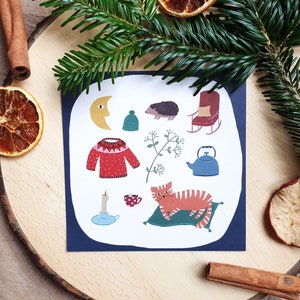 Carte de Noël avec enveloppe, carrée, carte de vœux, 15cmx15cm, carte d'hiver, illustration