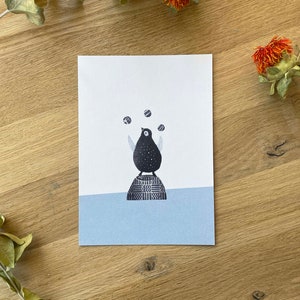 Pinguin im Zirkus, Geburtstagskarte, A6, Illustration, Postkarte, Grußkarte