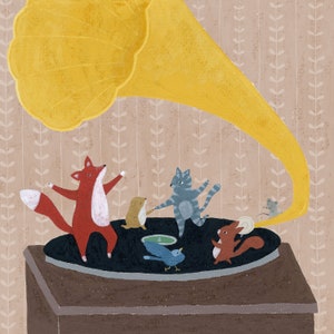 Animaux dansants, carton d'invitation, fête des animaux, carte carrée avec enveloppe, 14,5 x 14,5 cm