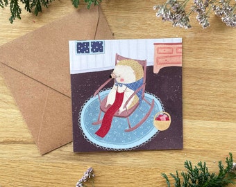 Christmas time with hedgehogs, folding card 10.5 x 10.5 with envelope