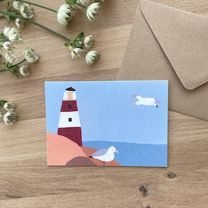 Möwenkarte, Leuchtturm, Urlaubskarte, Ostsee, Nordsee, Klappkarte mit Umschlag, A6