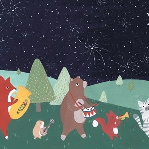 Biglietto pieghevole di Capodanno, motivo di Capodanno, biglietto di Capodanno, musicisti di animali, biglietto pieghevole con busta, A6