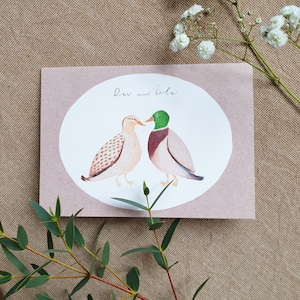 Klappkarte mit Entenpaar, Valentinskarte, Grußkarte mit Enten, Du und ich, A6, inkl. Umschlag