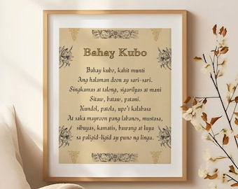 Philippines Bahay Kubo Folk Song Art, Filipino Gifts, Pinoy Home Decor Poster, Housewarming Present