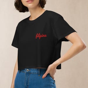 Embroidered Filipina Crop Top: Pinay Pride Gym Shirt