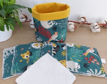 Panière seule ou avec lot(s) de 7 Lingettes lavables.Lot de 7 grandes lingettes pour Bébé coton bio ou micro-éponge bambou, cadeau naissance