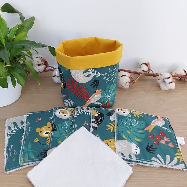 Panière seule ou avec lot(s) de 7 Lingettes lavables.Lot de 7 grandes lingettes pour Bébé coton bio ou micro-éponge bambou, cadeau naissance