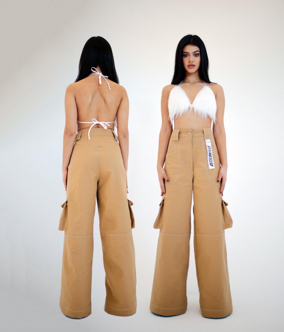High Waist Brown Cargo Pants Women 