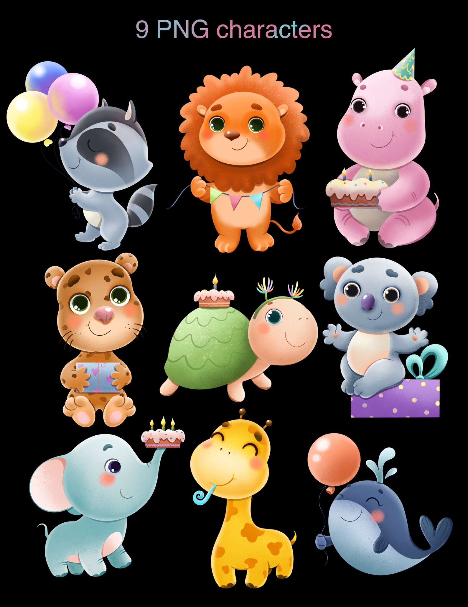Birthday cute animals clip art. Clip art set with balloons | Etsy