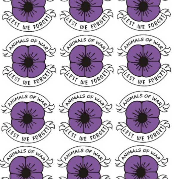 Animals of war purple poppy stickers