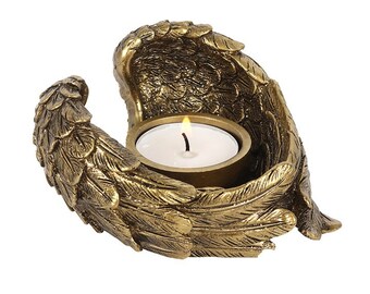 FEATHERED ANGEL WINGS TEA LIGHT CANDLE HOLDER ~ MEMORIAL ORNAMENT~ REMEMBRANCE FEATHERED ANGEL WINGS TEA LIGHT CANDLE HOLDER ~ MEMORIAL ORNAMENT~ REMEMBRANCE