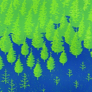 Kerstbomenkwekerij - original linocut print