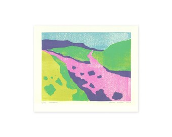 pink river - original linocut print